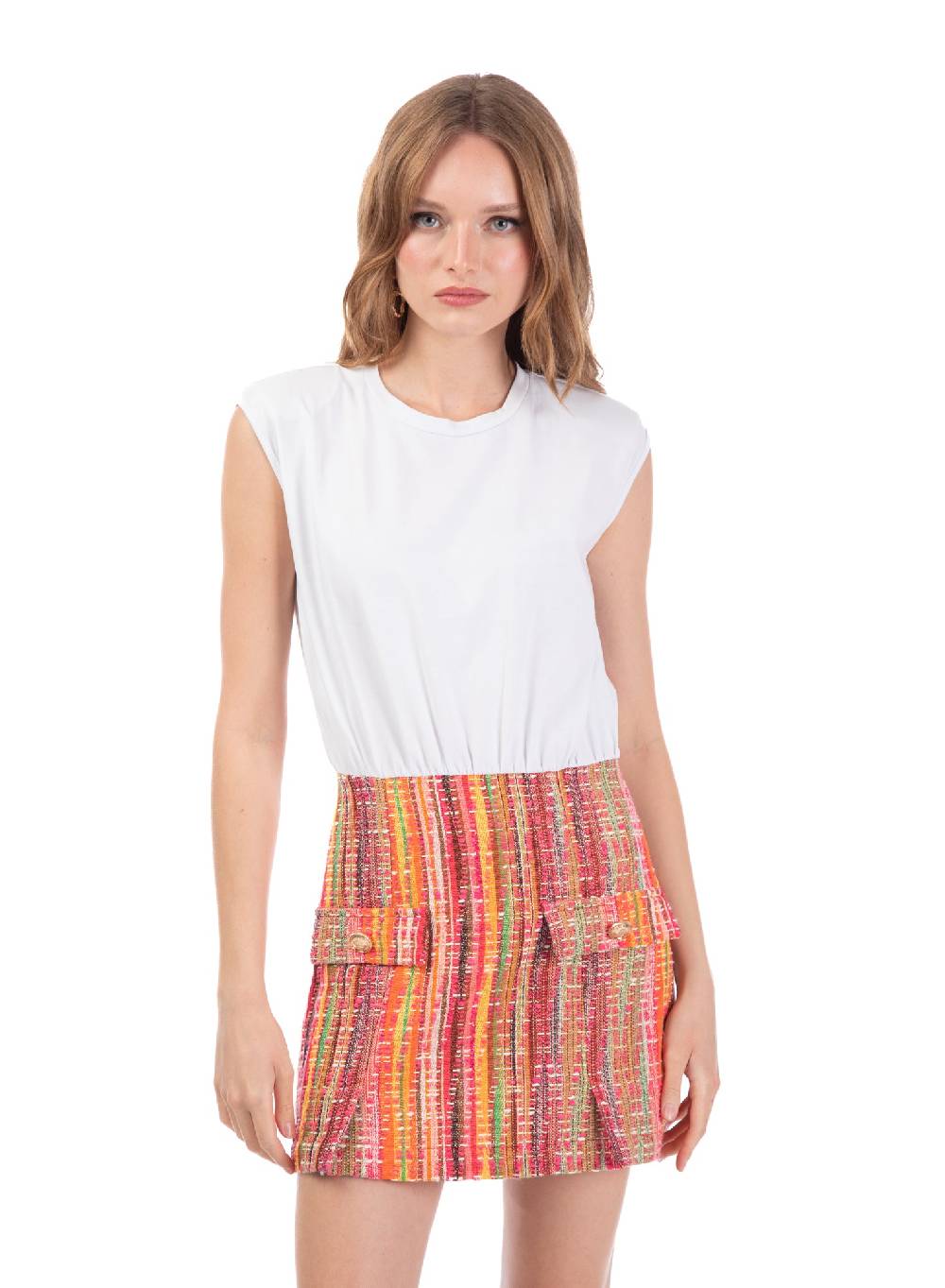 Le Volière Vestito con t-shirt e gonna in tweed Offerta speciale della fabbrica
