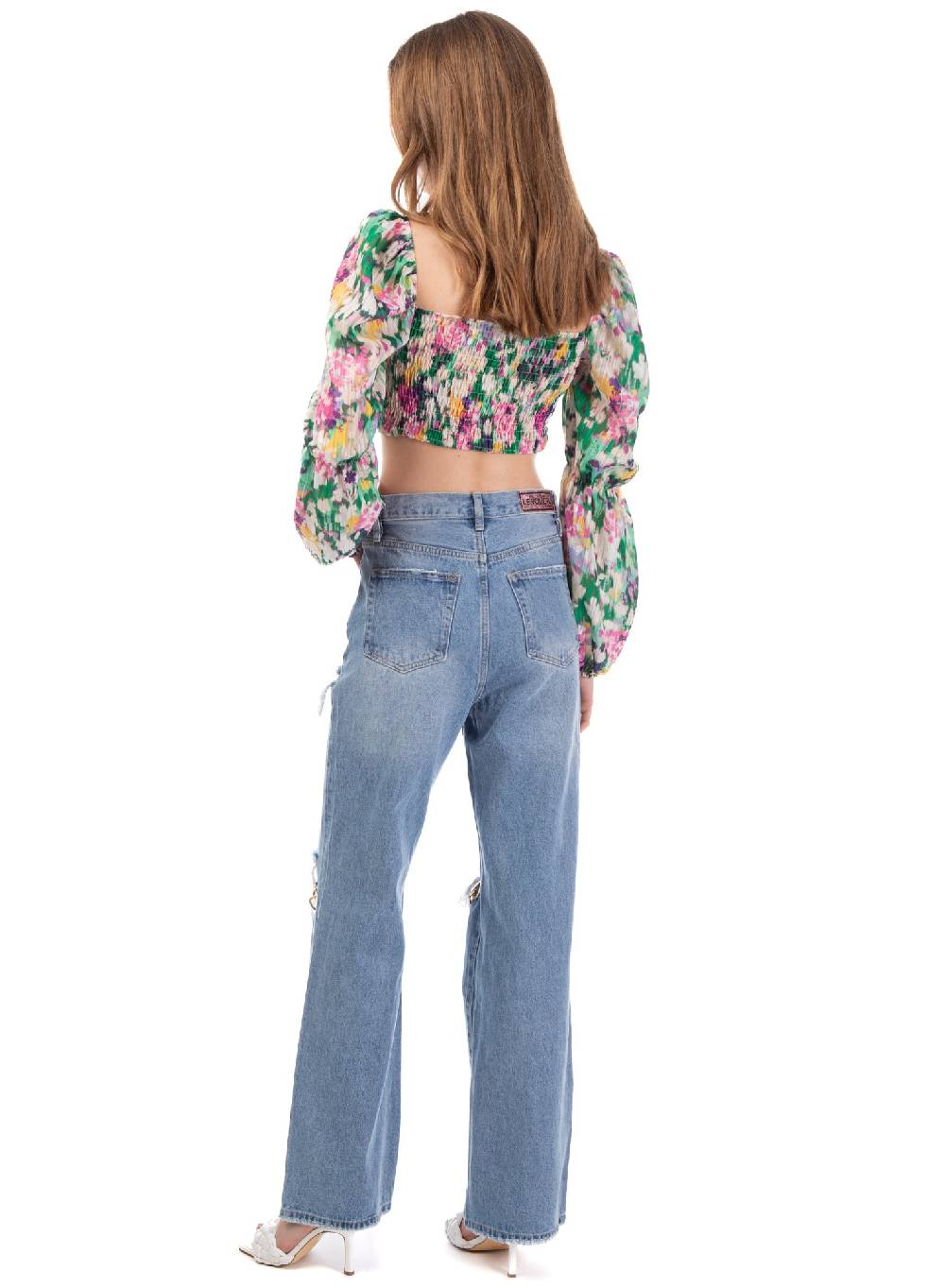 Le Volière Cropped top floreale manica lunga 50% di sconto con spedizione gratuita