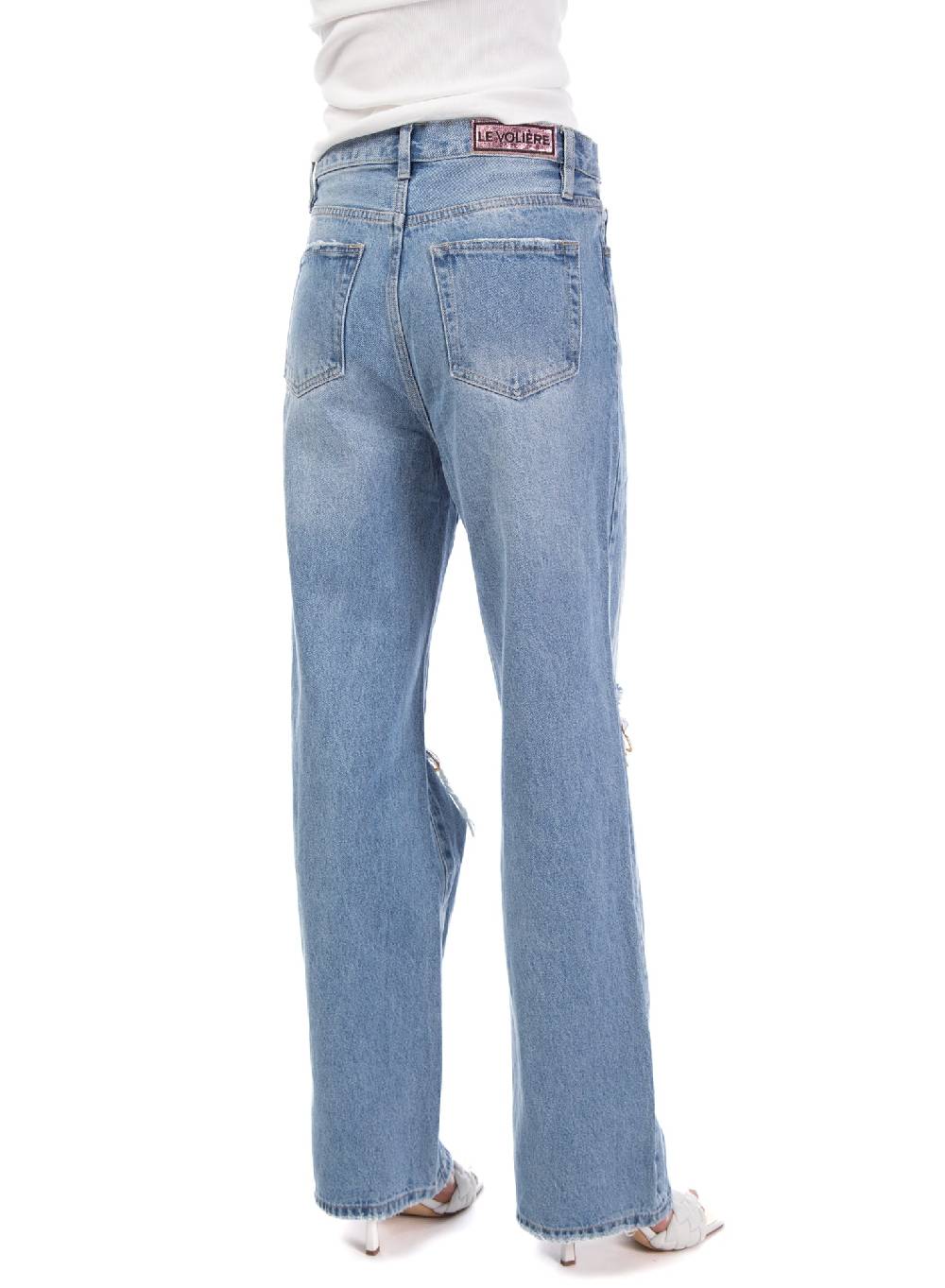 Le Volière Pantalone in denim con catene Trasporto libero internazionale