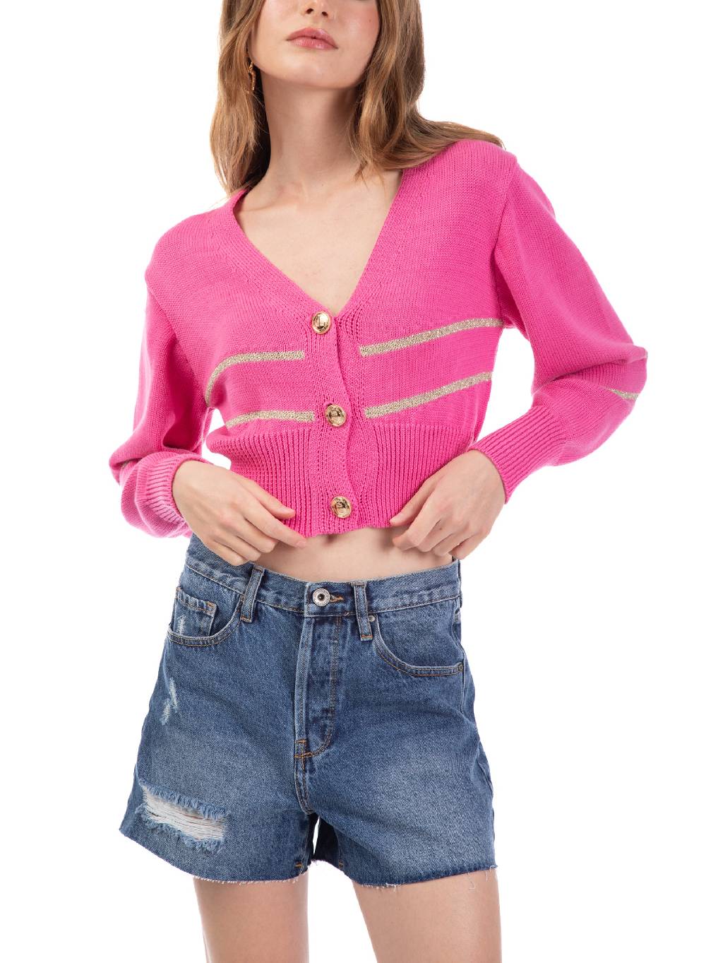 Le Volière Cardigan di cotone fucsia In vendita