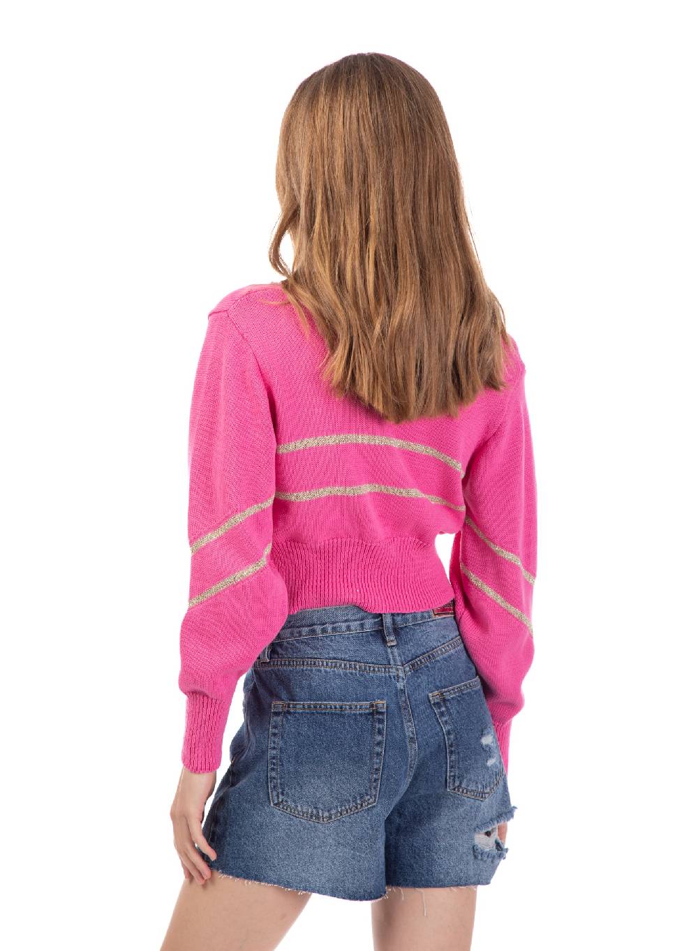 Le Volière Cardigan di cotone fucsia In vendita