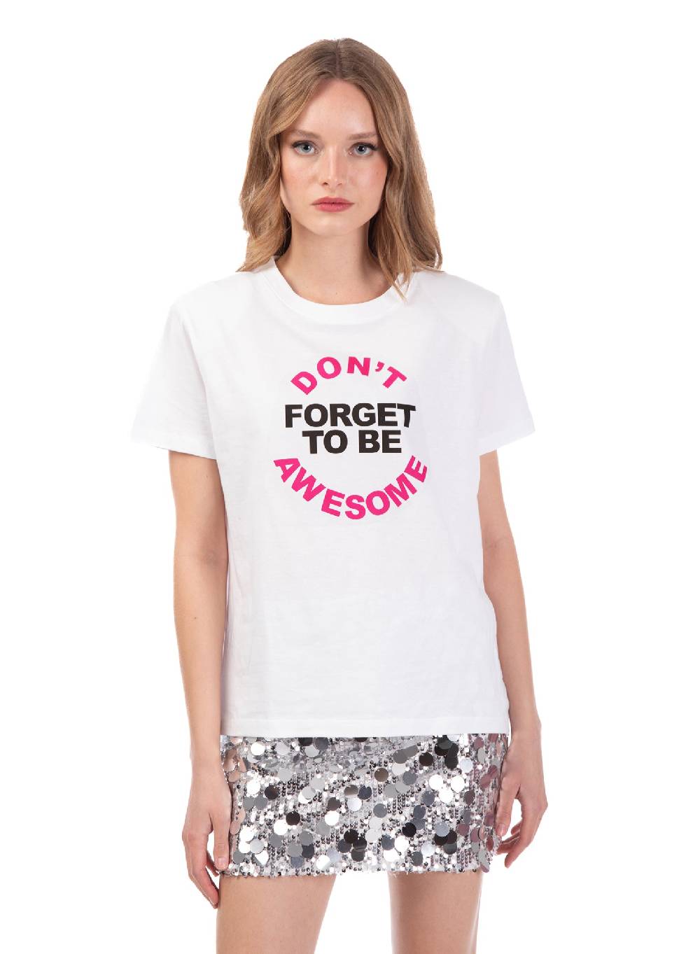 Le Volière T-shirt bianca 'Don't forget to be awesome' 2025