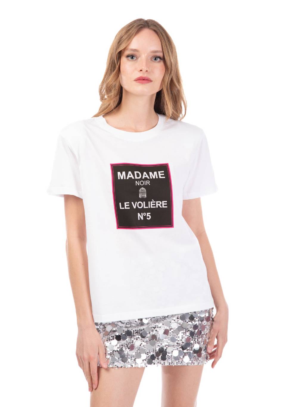 Le Volière T-shirt bianca 'MADAME NOIR' Italy