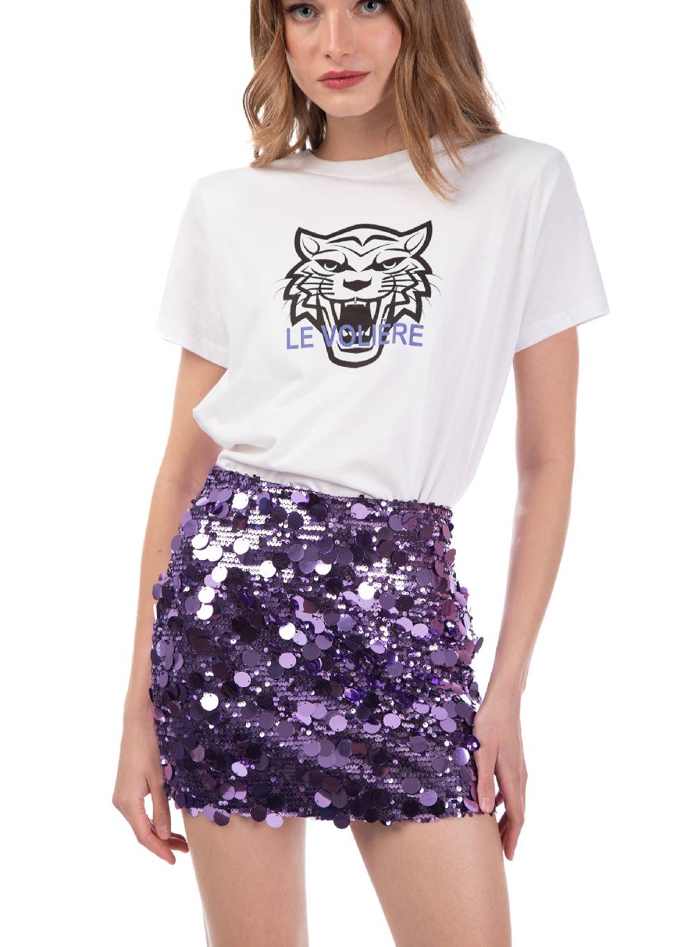 Le Volière T-shirt bianca con tigre stampata In Linea
