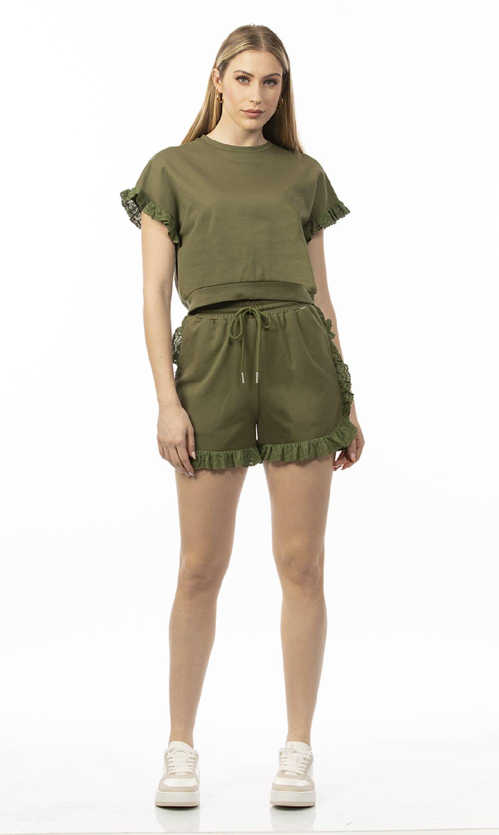 Koralline SHORTS IN FELPA CON PIZZO SANGALLO Soddisfazione Garantita
