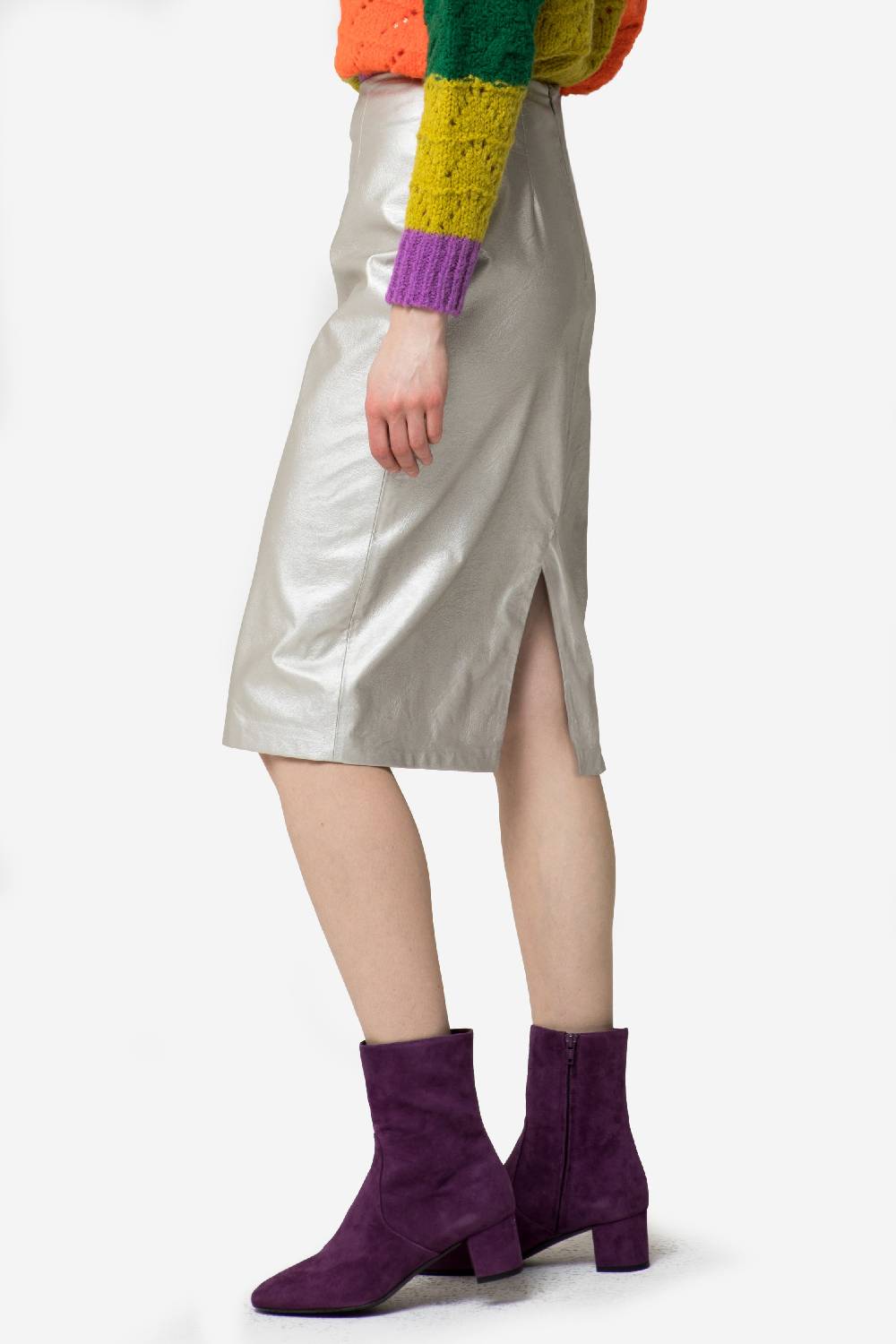 Kristina Ti JANE - Eccentric silver eco-leather sheath dress Offerta Anniversario