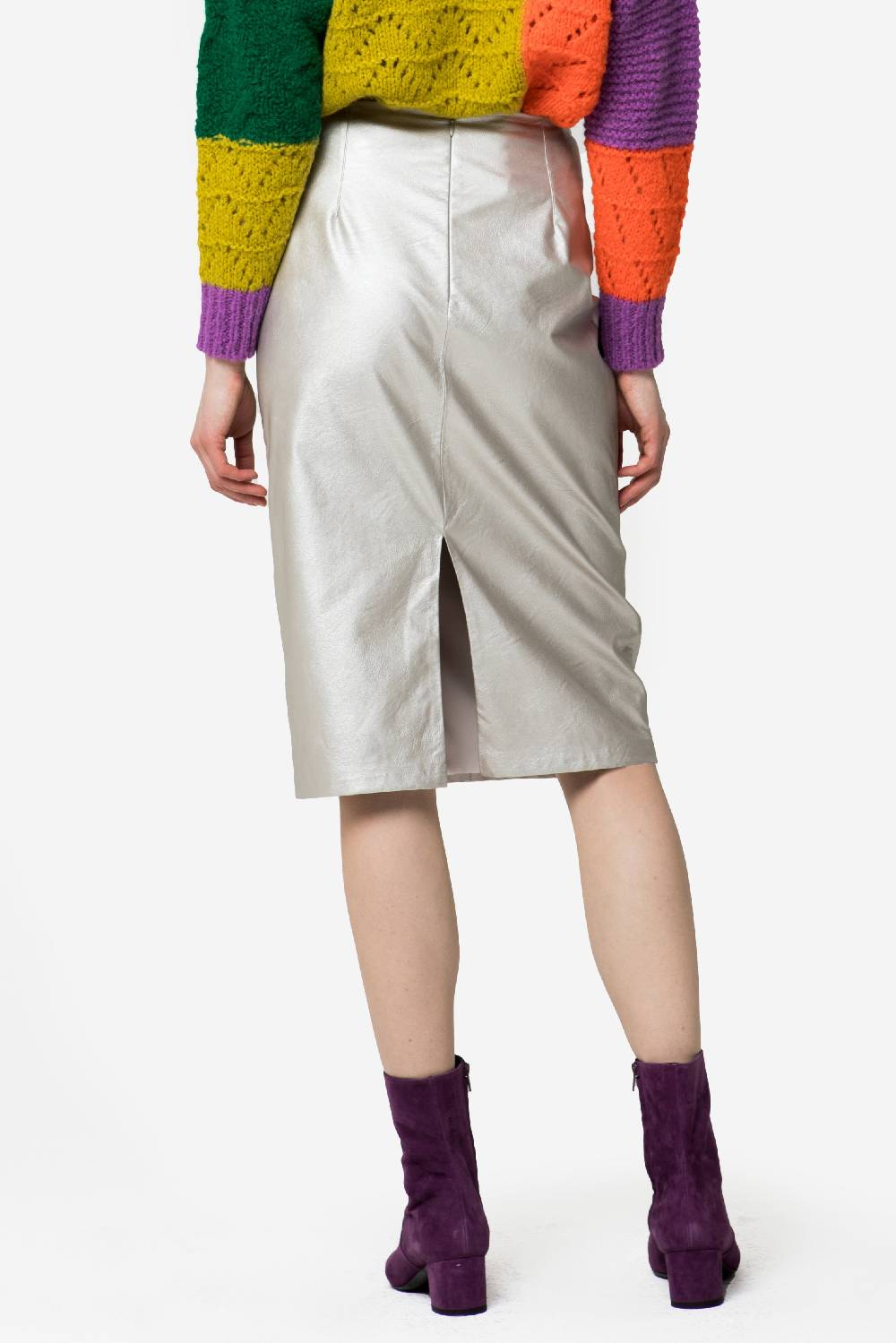 Kristina Ti JANE - Eccentric silver eco-leather sheath dress Offerta Anniversario