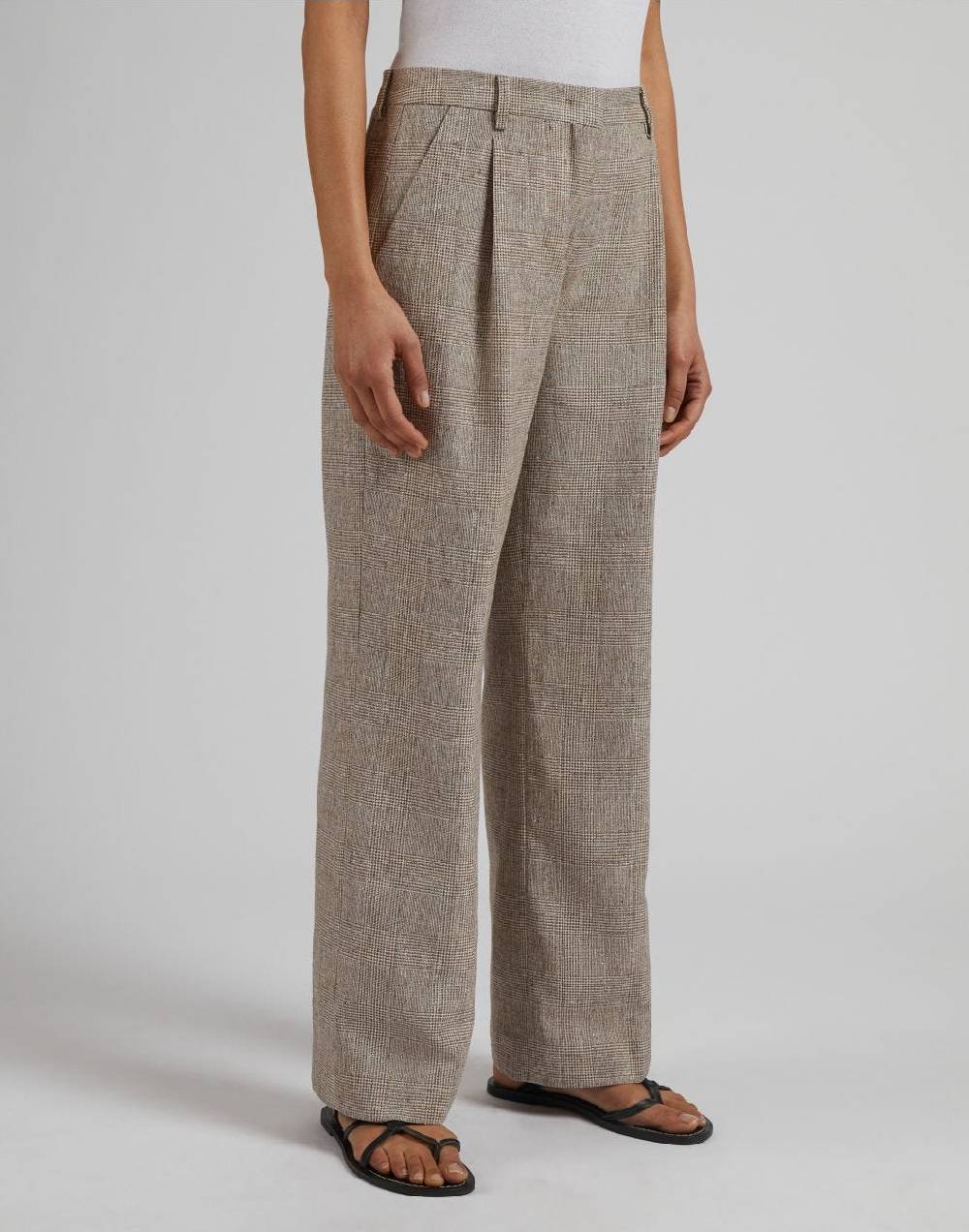 Lardini Pantalone in lino marrone con disegno galles Vendite stagionali