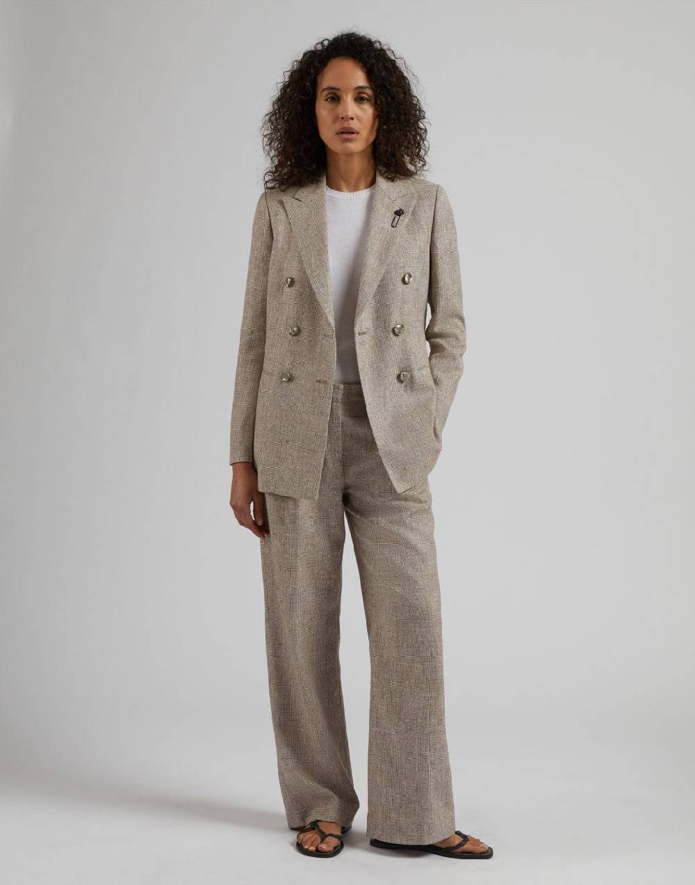Lardini Pantalone in lino marrone con disegno galles Vendite stagionali