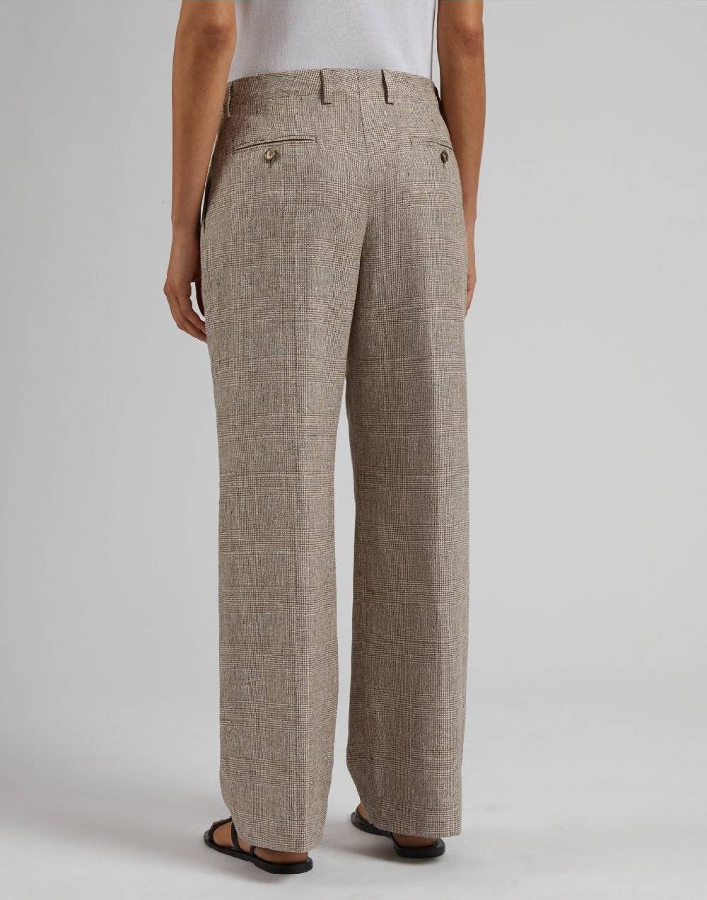 Lardini Pantalone in lino marrone con disegno galles Vendite stagionali
