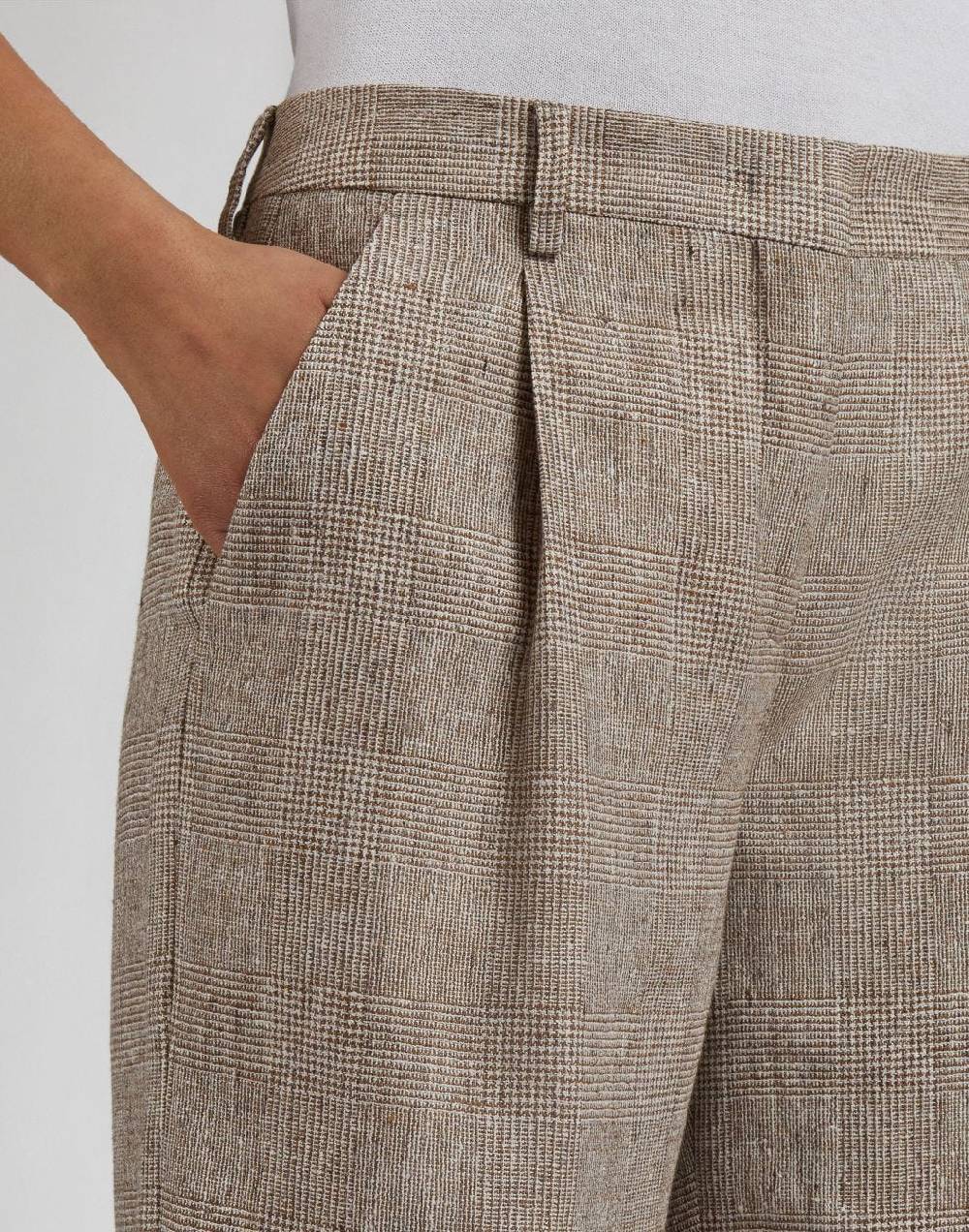 Lardini Pantalone in lino marrone con disegno galles Vendite stagionali