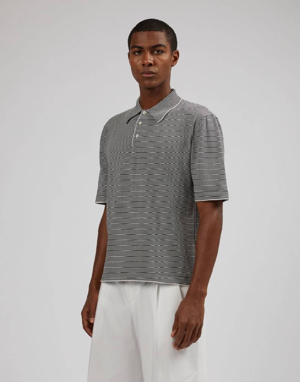 Lardini Polo in cotone crêpe jacquard bicolore Qualità