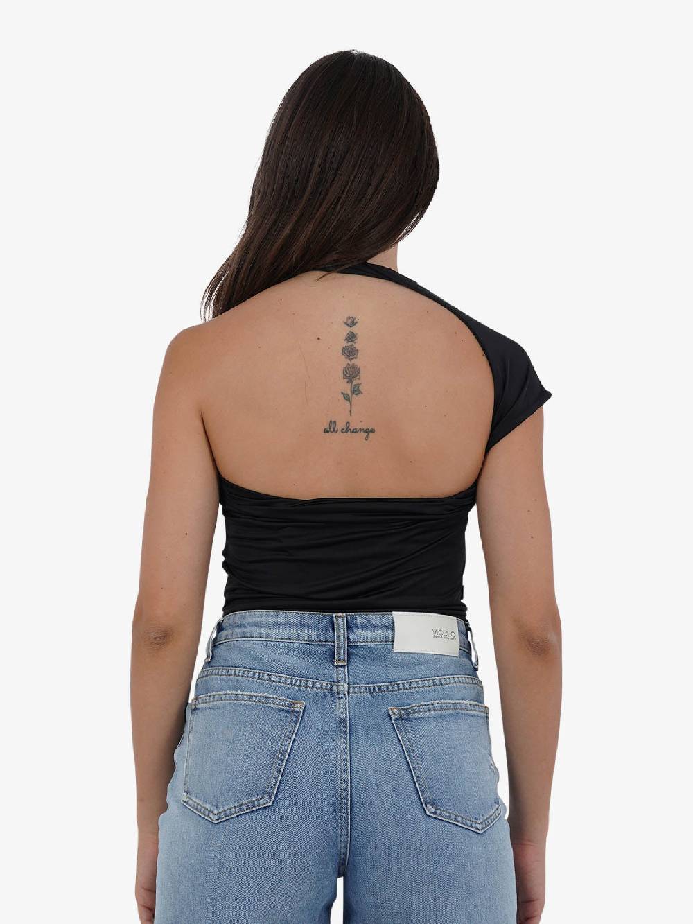 JIJIL T-shirt top monospalla asimmetrico TS217 donna nero Italia