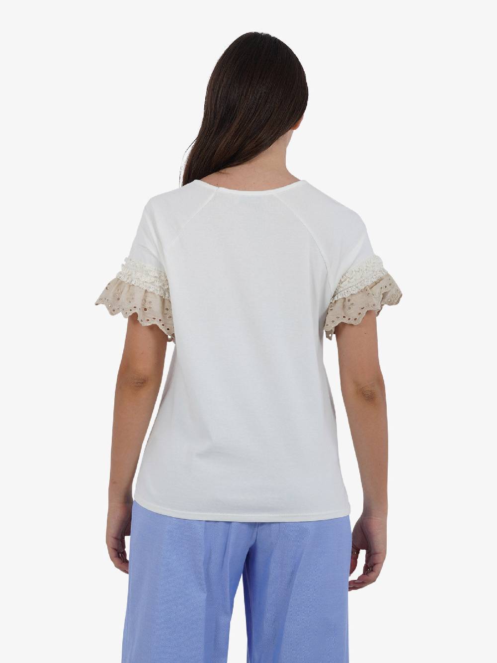HAVE ONE T-shirt con manica ricamo TJA-L065 donna cotone bianco Qualità