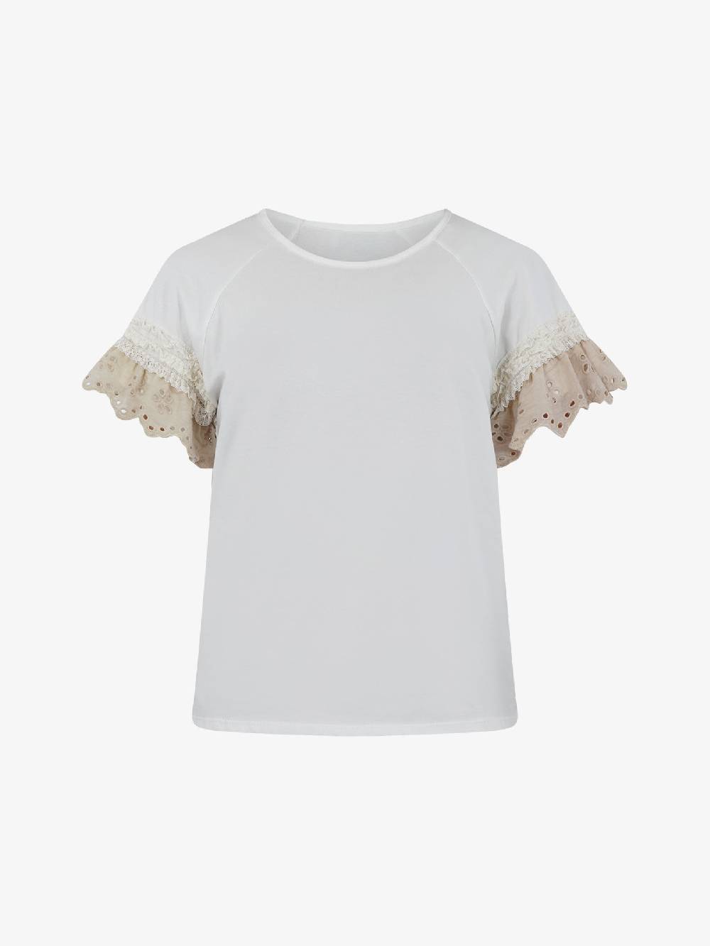 HAVE ONE T-shirt con manica ricamo TJA-L065 donna cotone bianco Qualità