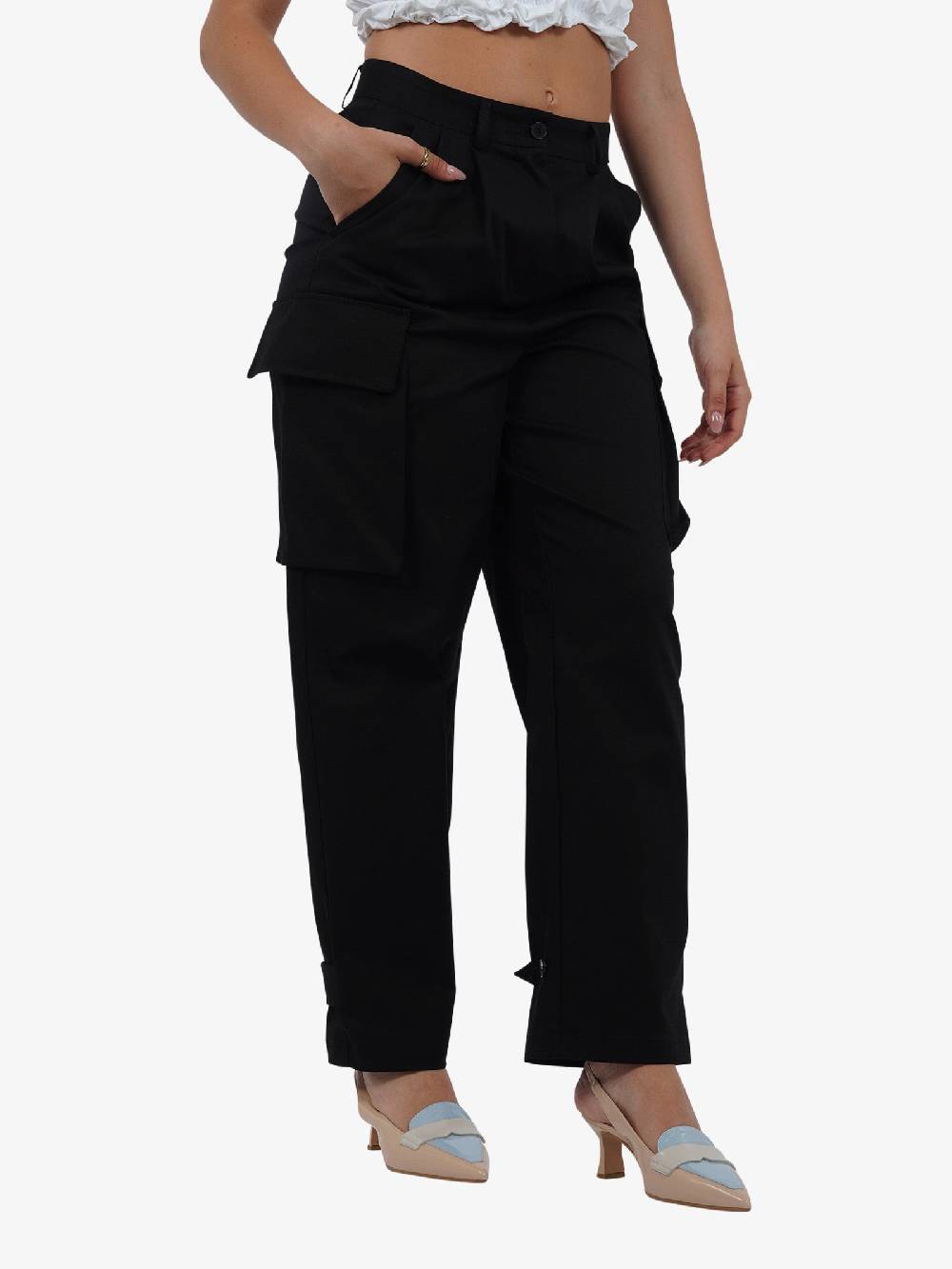 VICOLO Pantalone con tasconi TB0046 donna cotone nero Pezzi Unici
