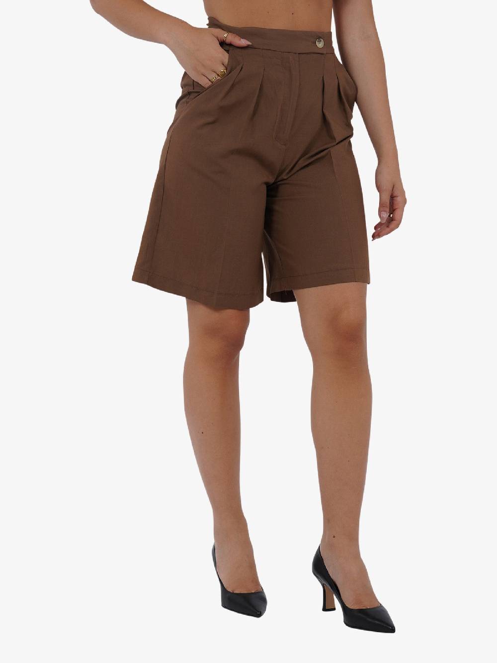 VICOLO Bermuda con pieghe TB1568 donna viscosa marrone Acquista Ora
