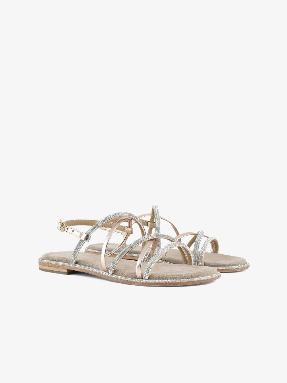 CB FUSION Sandali bassi con cinturino mix con strass CBF.R224007 donna pelle beige Pezzi Unici