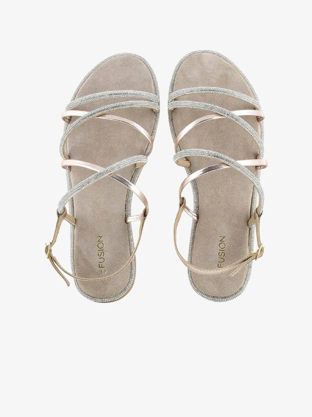 CB FUSION Sandali bassi con cinturino mix con strass CBF.R224007 donna pelle beige Pezzi Unici
