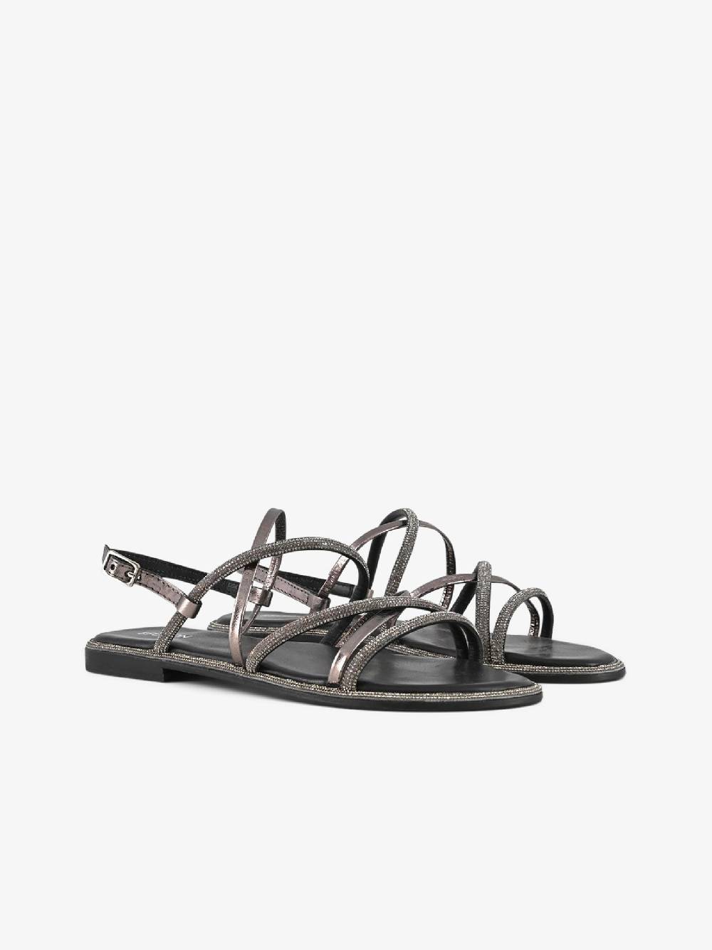 CB FUSION Sandali bassi con cinturino mix con strass CBF.R224007 donna pelle grigio Soddisfazione Garantita