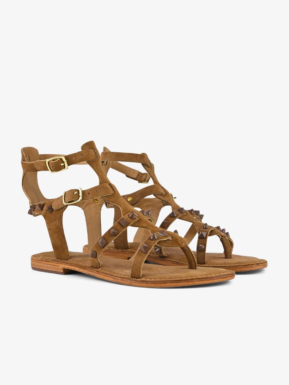 CB FUSION Sandali bassi gladiatore borchie piramidali CBF.R224001 donna pelle marrone Offerta speciale della fabbrica