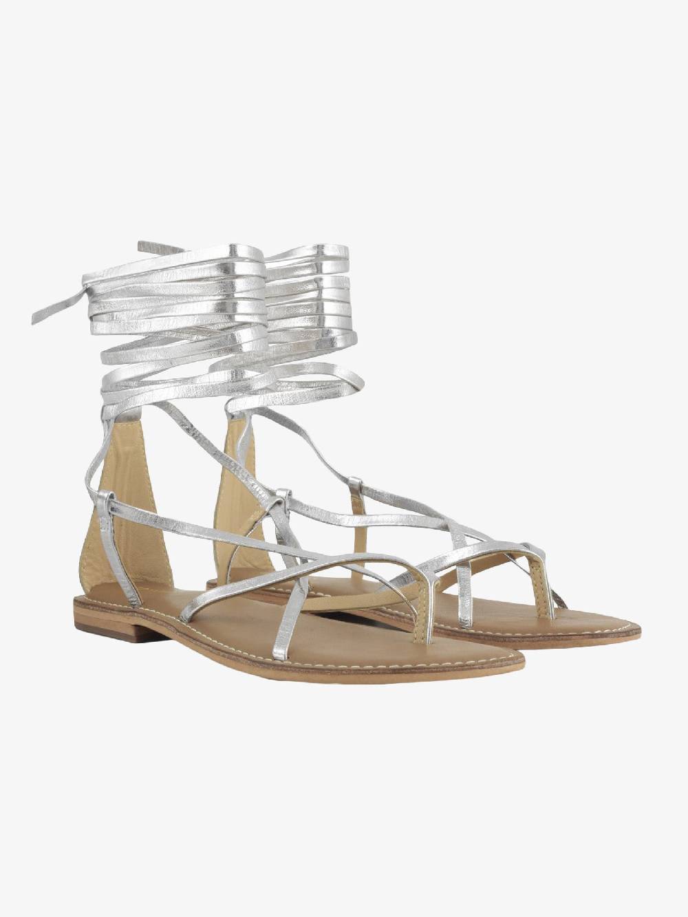 CB FUSION Sandali bassi argento donna con lacci in pelle Shopping Online