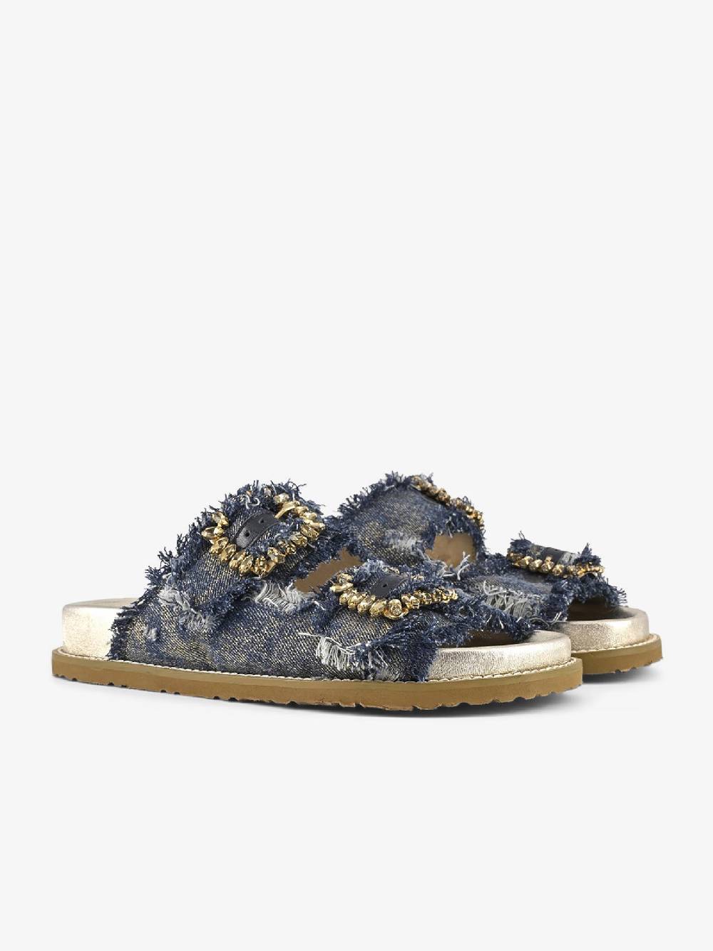 CORAL BLUE Ciabatte gioiello denim sfrangiato CB.K224.23 donna pelle blu Qualità Garantita