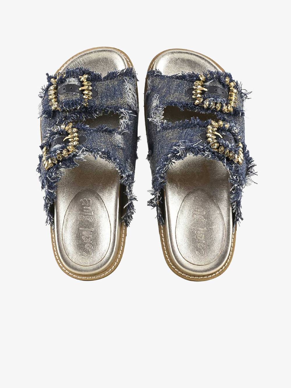 CORAL BLUE Ciabatte gioiello denim sfrangiato CB.K224.23 donna pelle blu Qualità Garantita