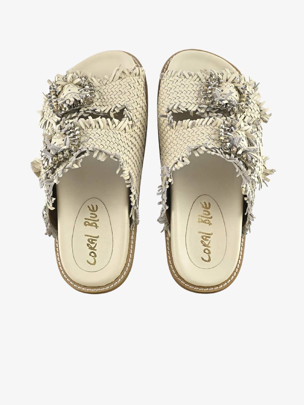 CORAL BLUE Ciabatte gioiello pelle intrecciata CB.K221.02 donna pelle bianco Negozi Online