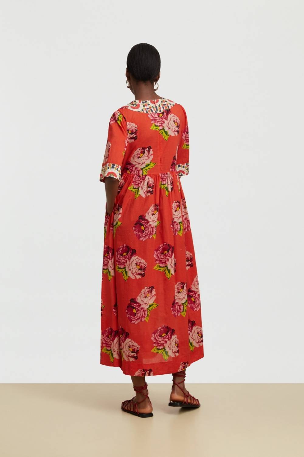 Lisa Corti abito gypsy folk rose coral Nuovo