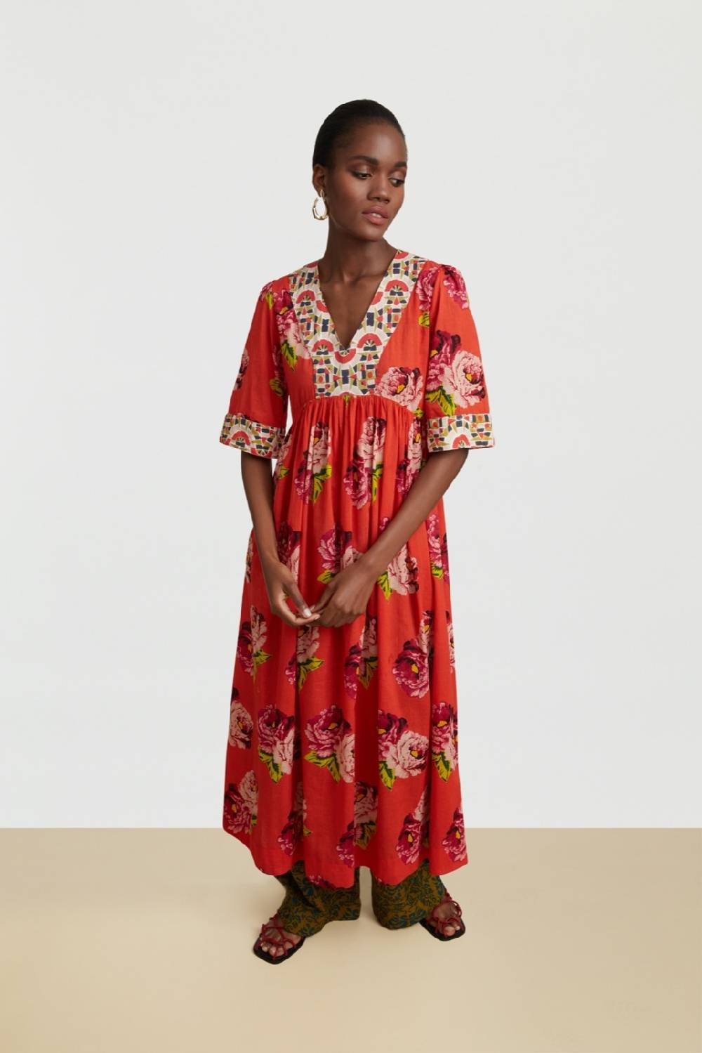 Lisa Corti abito gypsy folk rose coral Nuovo