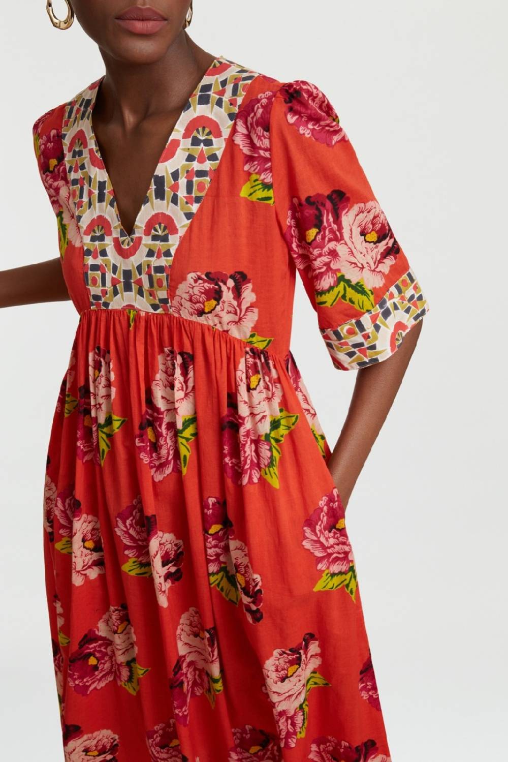 Lisa Corti abito gypsy folk rose coral Nuovo