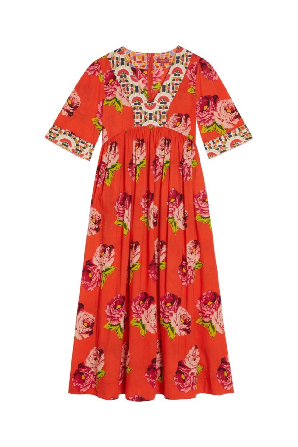 Lisa Corti abito gypsy folk rose coral Nuovo