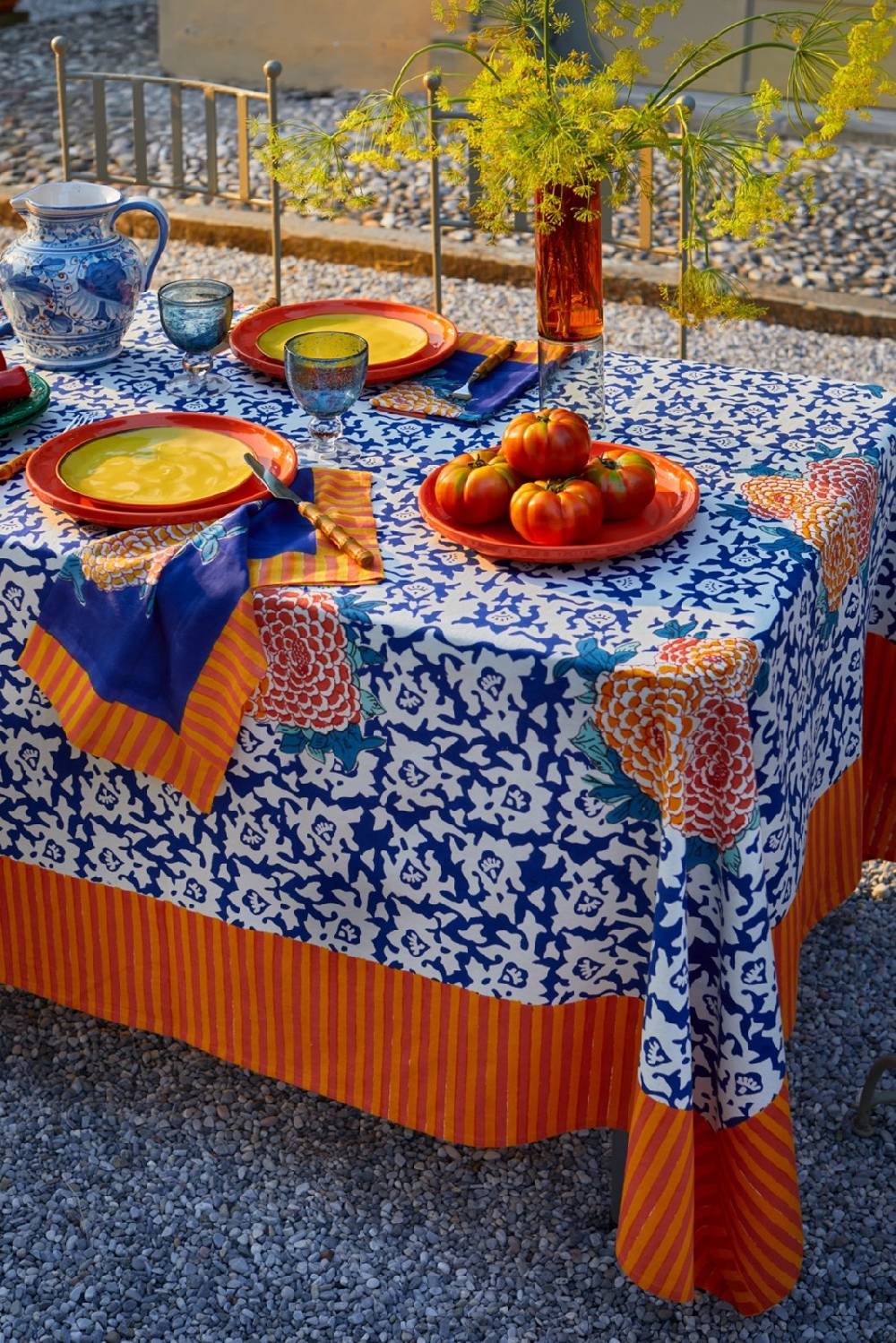 Lisa Corti telo cotone 180x270cm arabesque corolla blue natural Moda