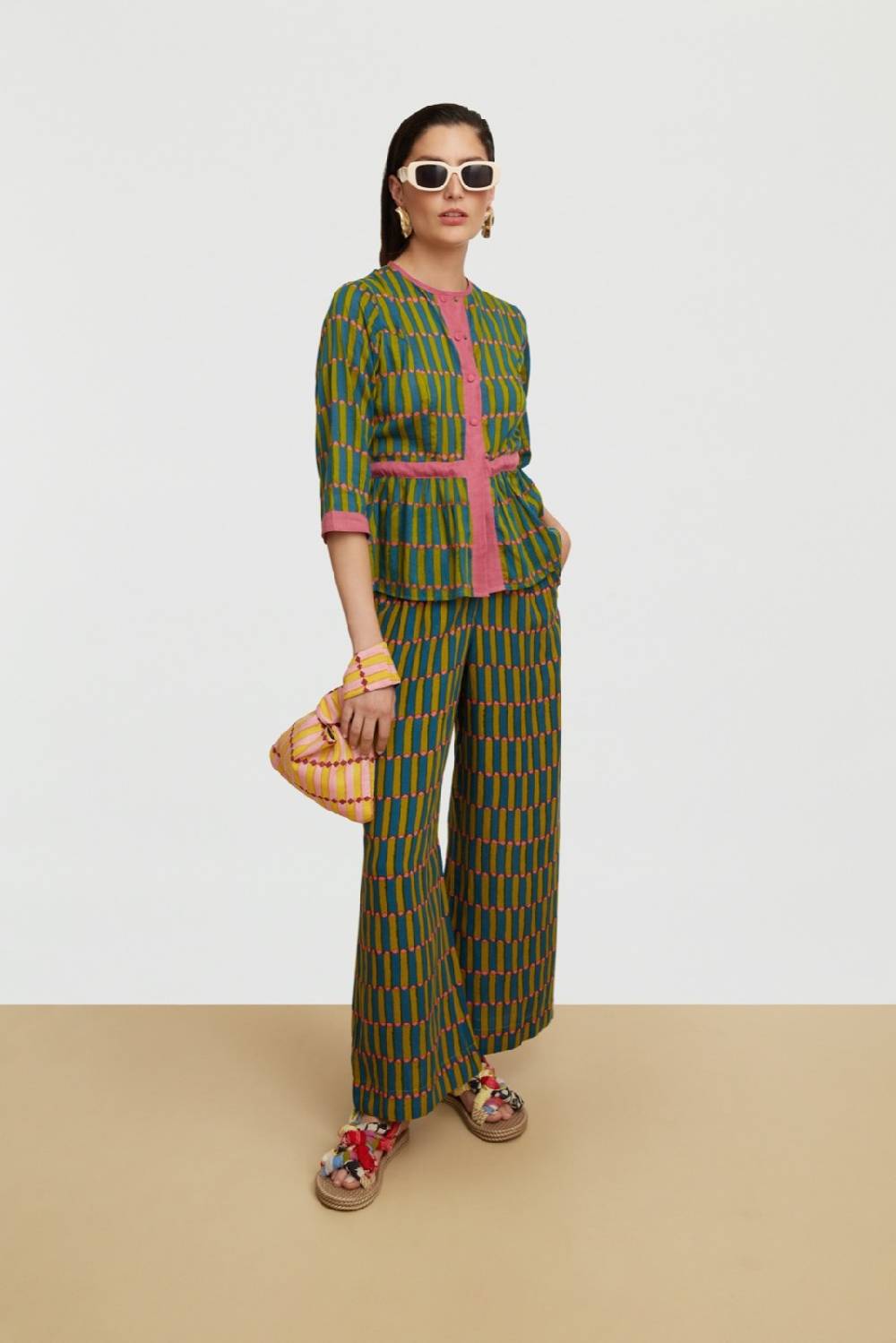 Lisa Corti top rainbow diamond stripes acid green Offerta speciale della fabbrica