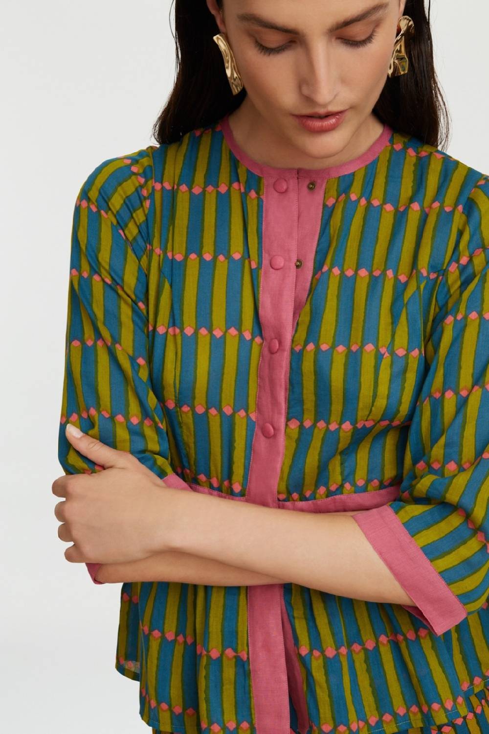 Lisa Corti top rainbow diamond stripes acid green Offerta speciale della fabbrica