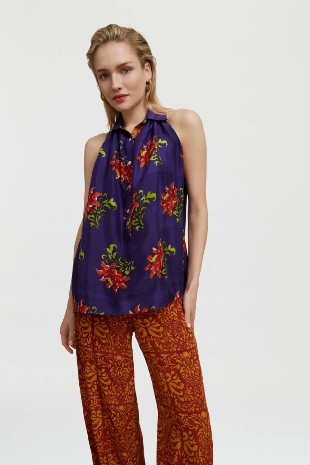 Lisa Corti camicia ava tangeri flower purple Discount Store per i nuovi prodotti