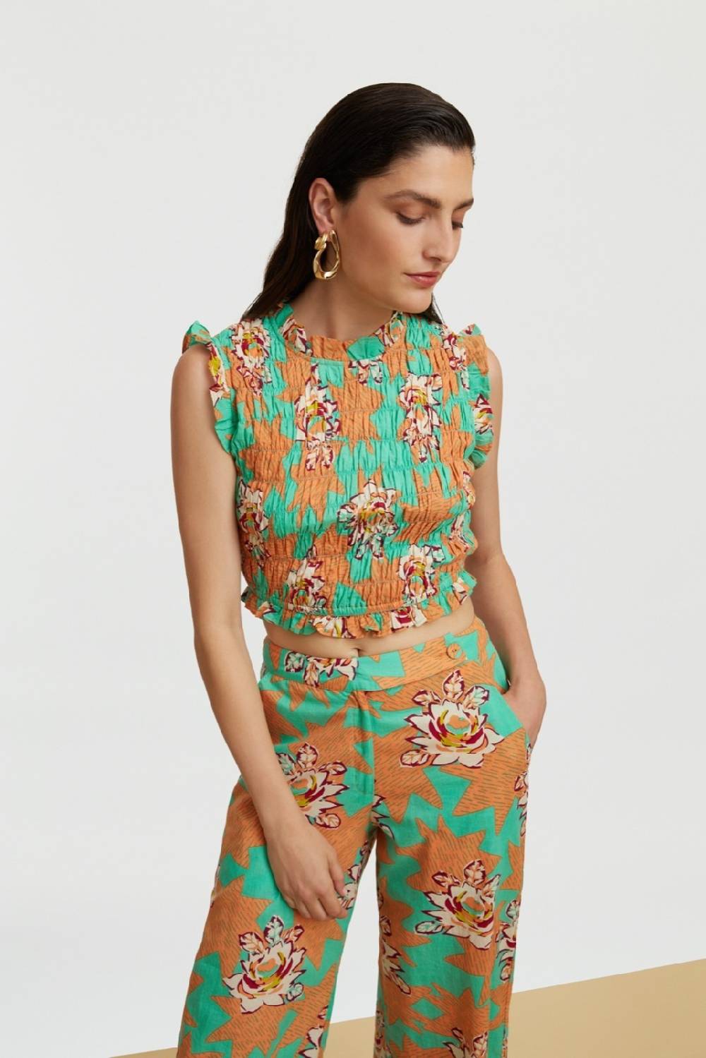Lisa Corti top pineapple star flower aqua 50% di sconto con spedizione gratuita