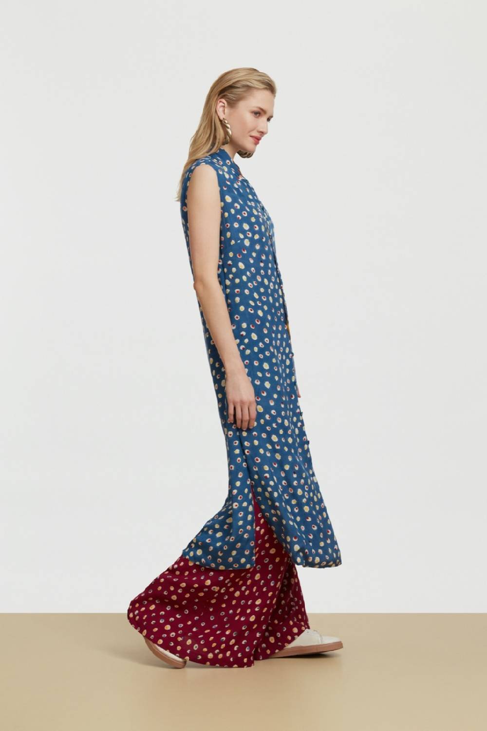 Lisa Corti gilet lungo myanmar bukhara flower gold Qualità