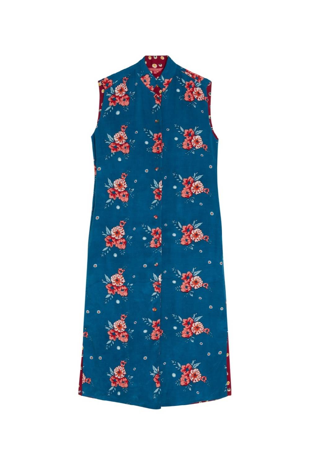 Lisa Corti gilet lungo myanmar bukhara flower teal Vendita