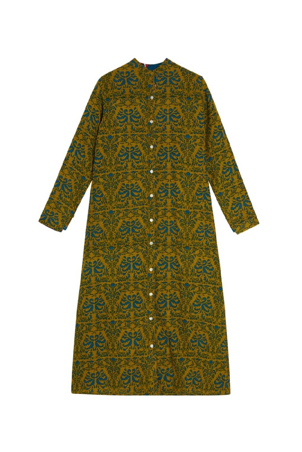 Lisa Corti caftano lungo aperto tangeri damask olive green Promozione