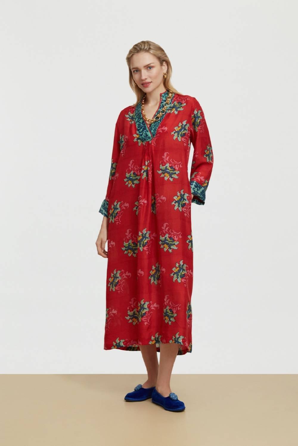 Lisa Corti caftano radha tangeri flower coral Shopping Online