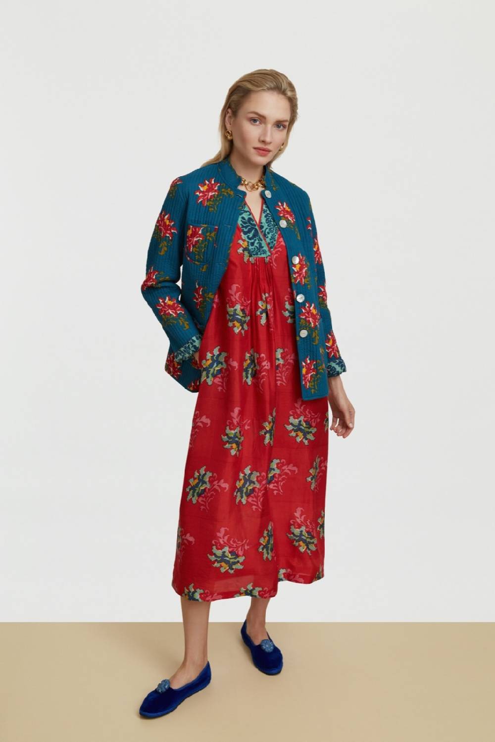 Lisa Corti caftano radha tangeri flower coral Shopping Online