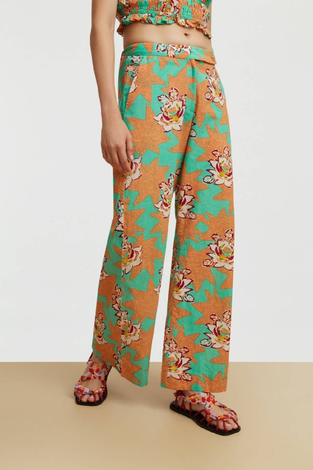 Lisa Corti pantalone myanmar star flower aqua Presa