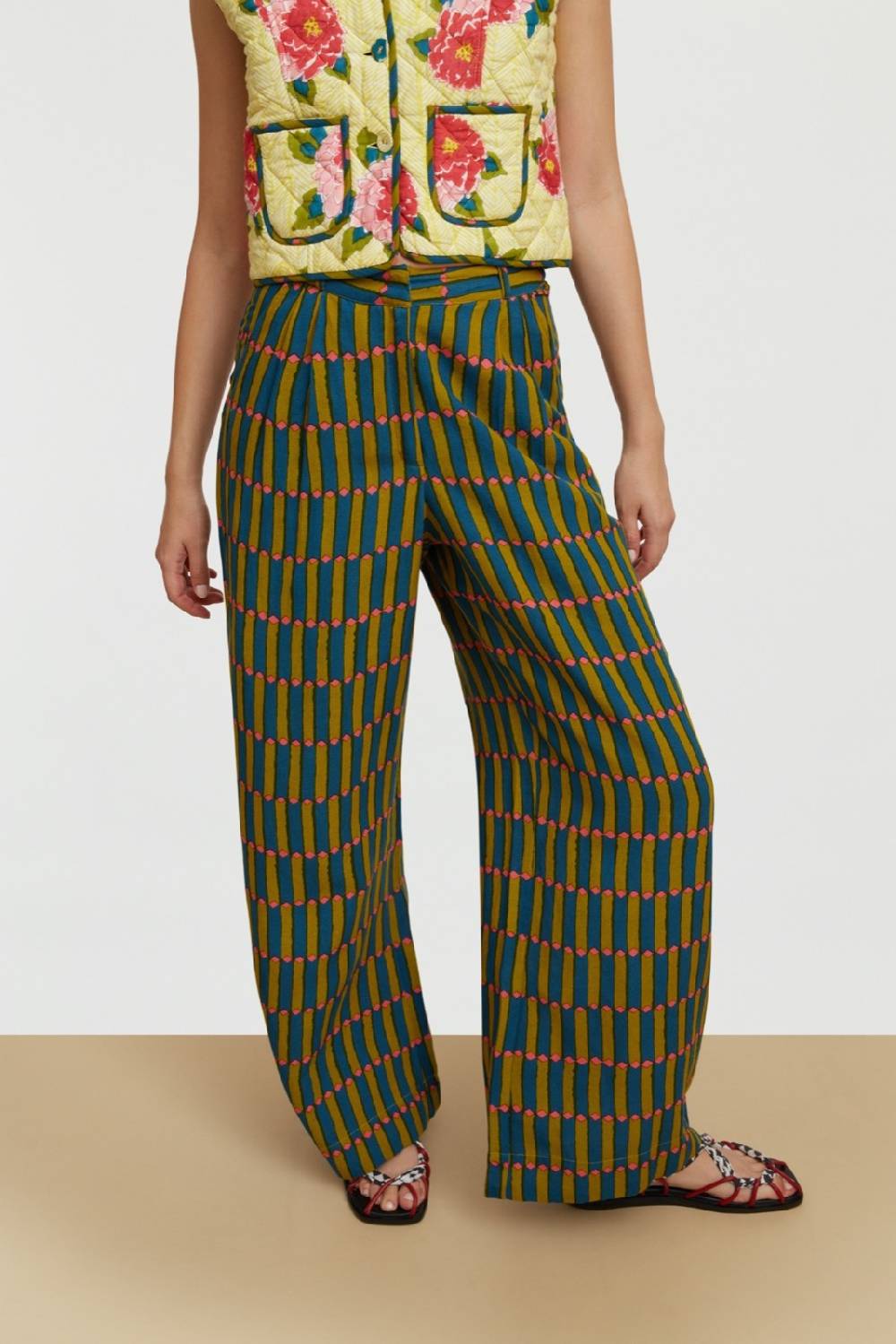 Lisa Corti pantalone theresa diamnod stripes acid green Sconto