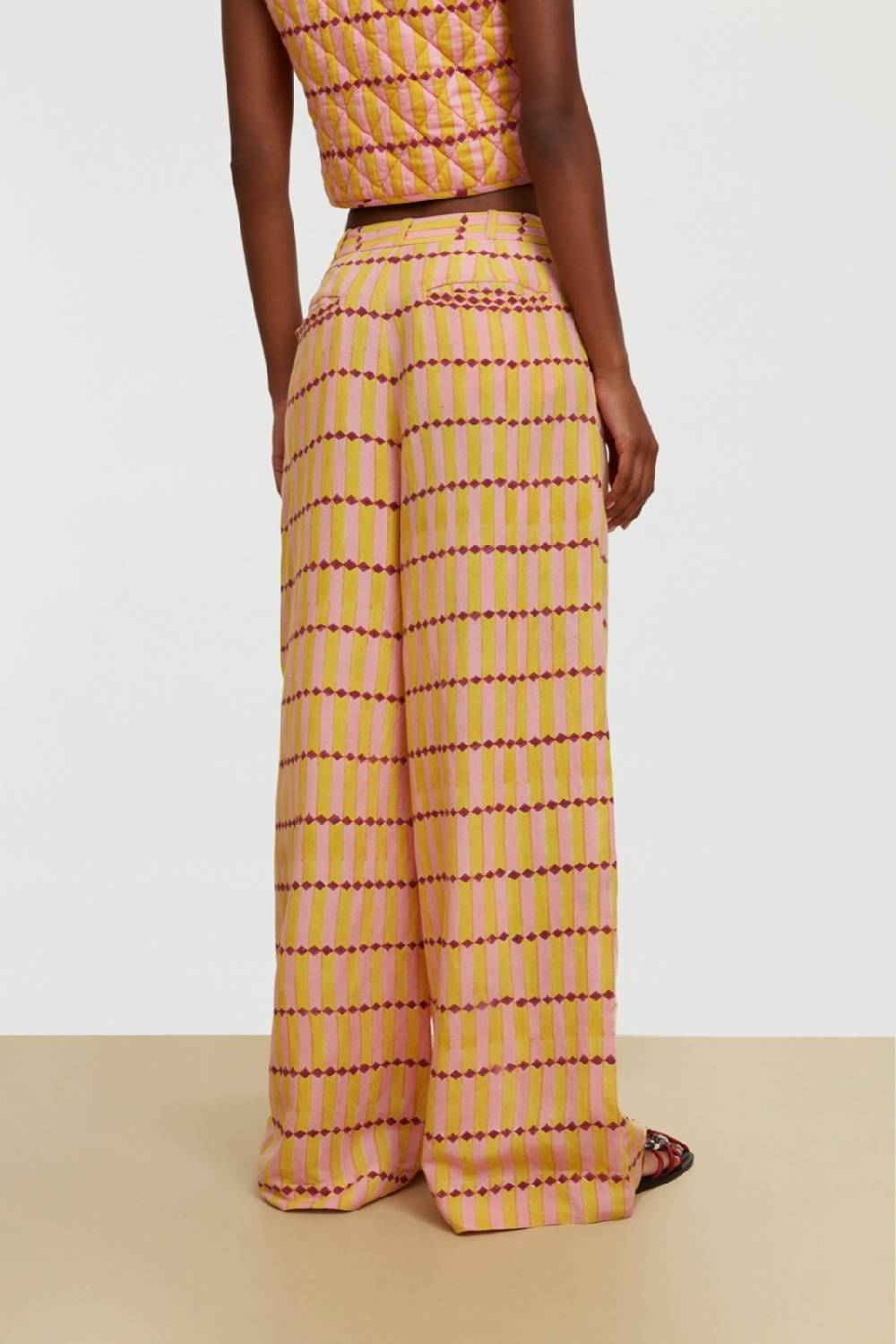 Lisa Corti pantalone theresa diamond stripes light yellow Offerta