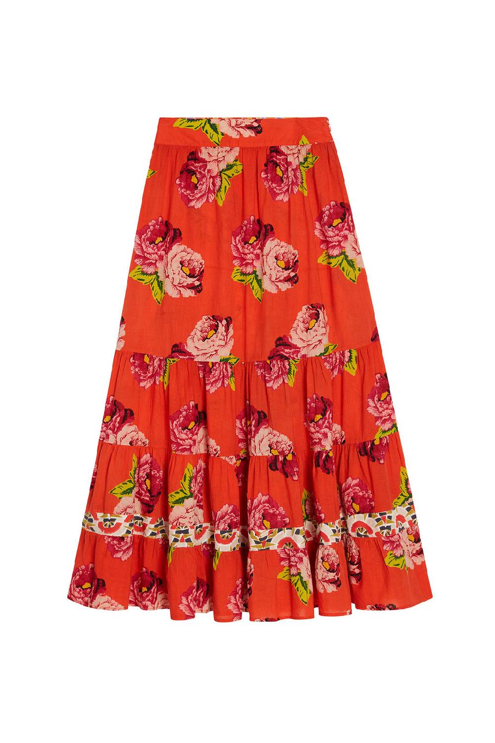 Lisa Corti gonna lehenga folk rose coral Vendita Economica