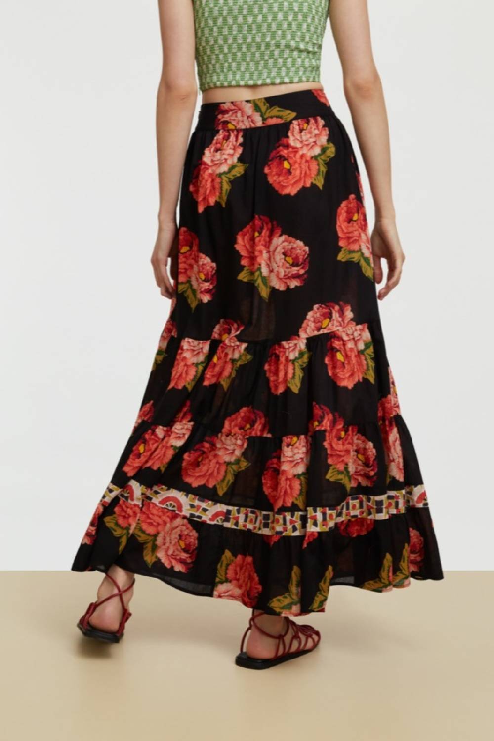 Lisa Corti gonna lehenga folk rose black Saldi Di Fabbrica