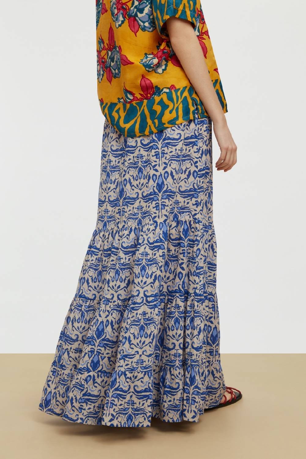 Lisa Corti gonna lehenga abhanery damasque blue Negozio