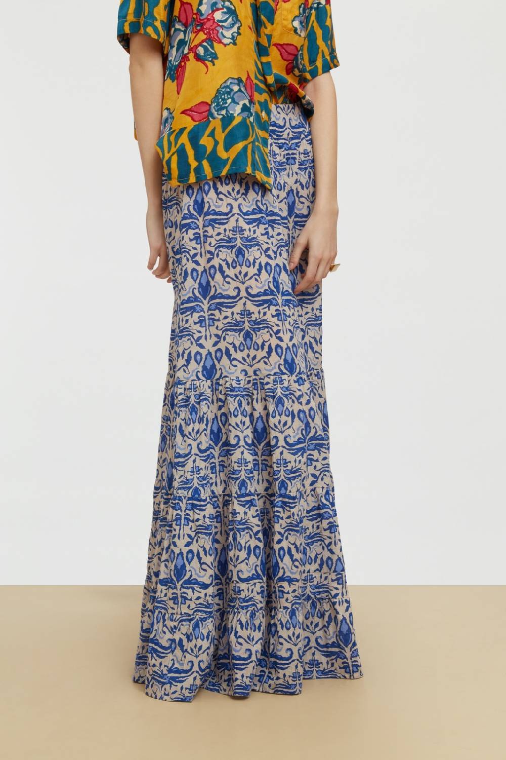 Lisa Corti gonna lehenga abhanery damasque blue Negozio
